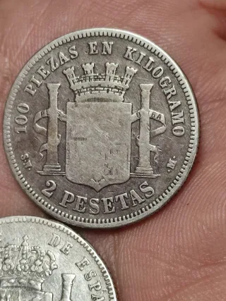 Monedas 3 Pesetas Plata España 1869 y 1882