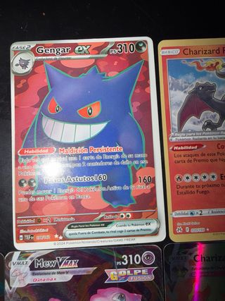 Lote 5 Cartas Pokémon Charizard Mew Gengar.