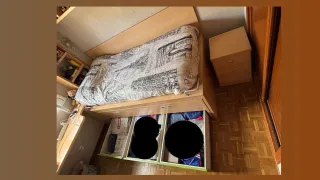 Dormitorio juvenil madera bicolor, pino y verde