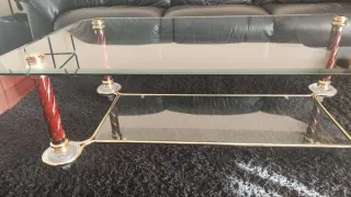 Mesa de centro cristal y metal dorado y bronce