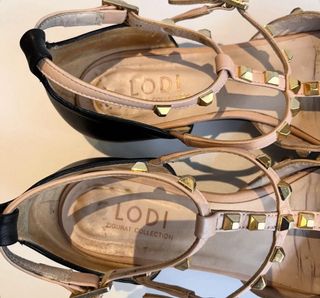 Zapatos Lodi Negros y Nude Tacon Bajo