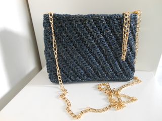 Pochette fatta a mano in cordino Thai blu/oro