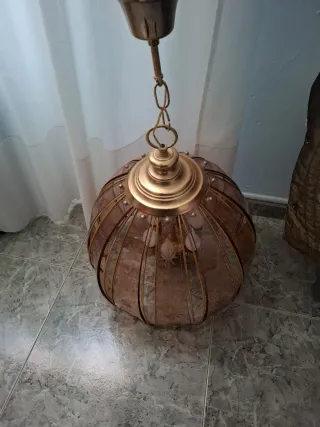 Lámpara colgante cristal y metal dorada