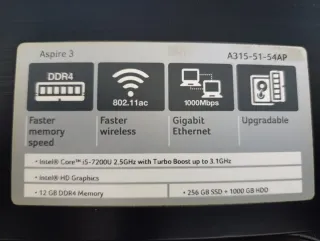 Portátil Acer Aspire 3 A315-51-54AP Negro