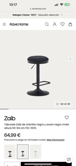 Taburete Zaib Kave Home negro