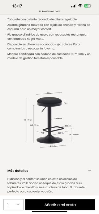 Taburete Zaib Kave Home negro