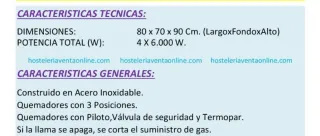 Cocina industrial gas Arisco 4 fuegos + horno