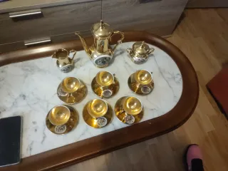 Juego de café 6 tazas baño oro