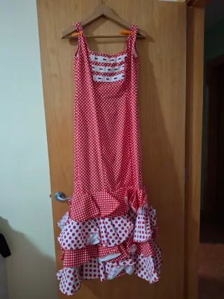 Traje Sevillanas Rojo Lunares Blanco