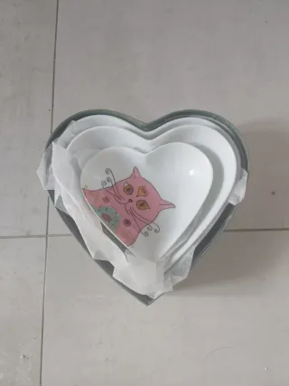 Set 3 cuencos corazón gato cerámica