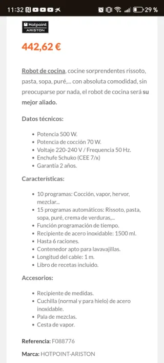 Robot Cocina Hotpoint nuevo