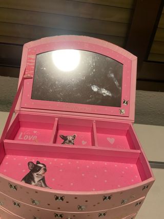 Joyero rosa con espejo y perros