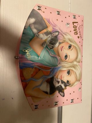 Joyero rosa con espejo y perros