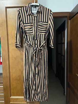 Vestido largo rayas beige y negro