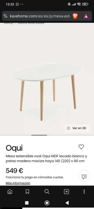 Mesa Kave Home Oqui ovalada gris