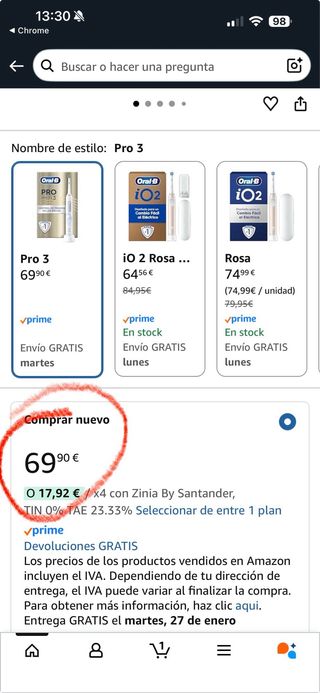 Oral-B Pro Series 3 Cepillo Eléctrico (Nuevo)