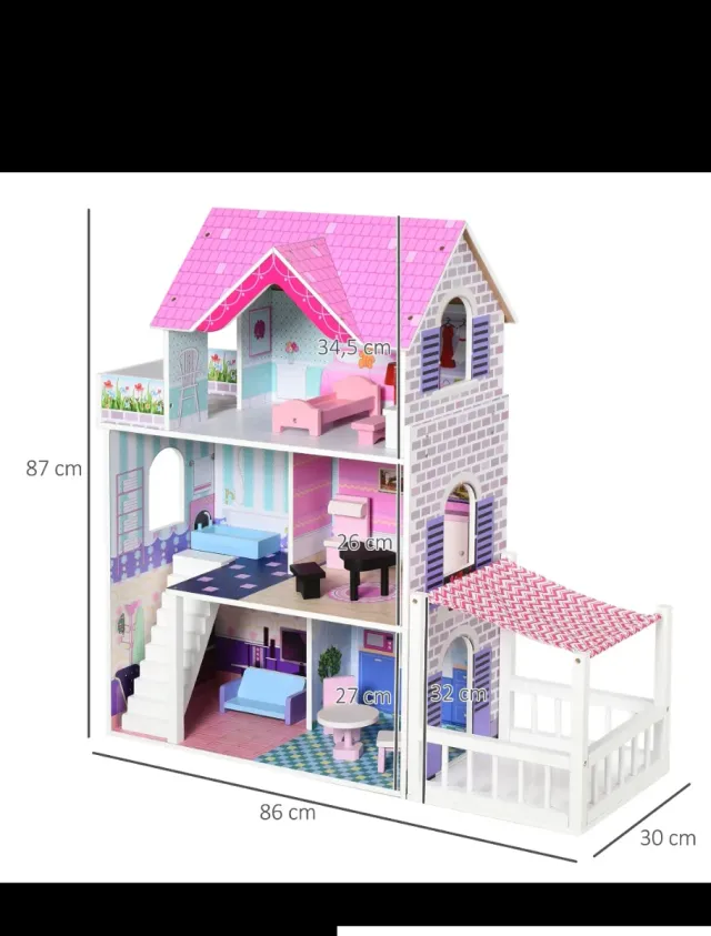 Casita de muñecas madera 3 pisos