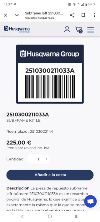 Subchasis Izquierdo Husqvarna