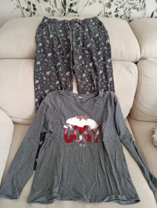 Pijama invierno mujer gris y rojo