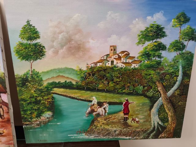 Conjunto 3 cuadros y marco dorado