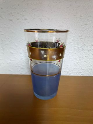 Juego Jarra y Vasos Cristal Azul Dorado