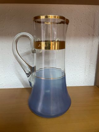 Juego Jarra y Vasos Cristal Azul Dorado