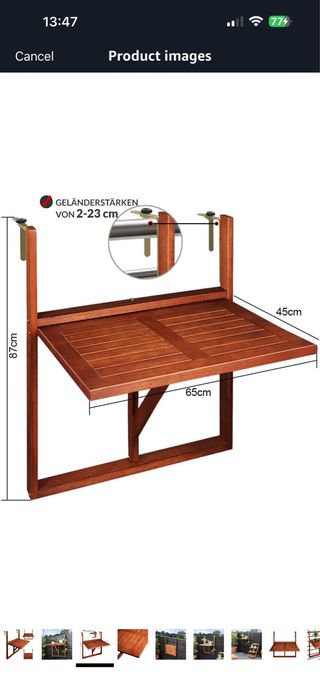 Mesa colgante madera balcón