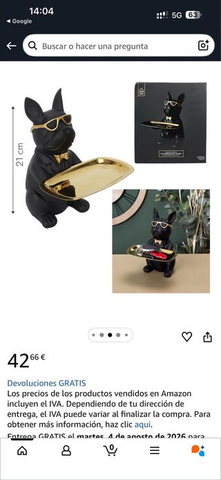 Figura Bulldog Francés con Bandeja Dorada