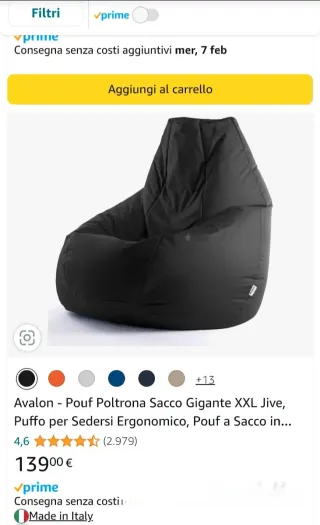 Pouf poltrona sacco gigante XXL Nero + imbottitura
