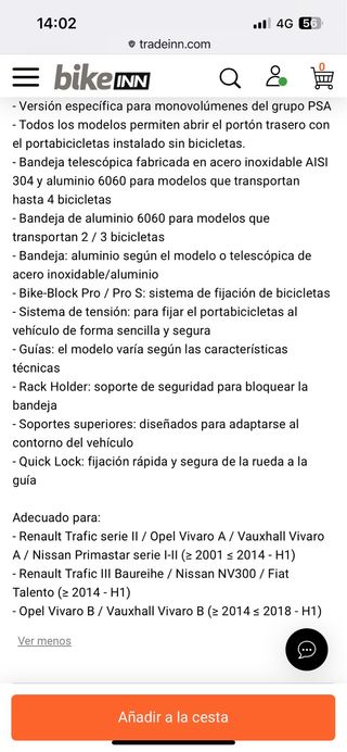 Portabicis Fiamma Carry-Bike para Renault Trafic