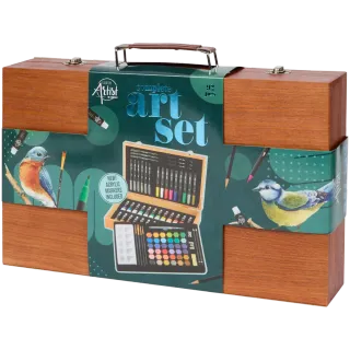 Maletín de madera con caja de pinturas Nuevo