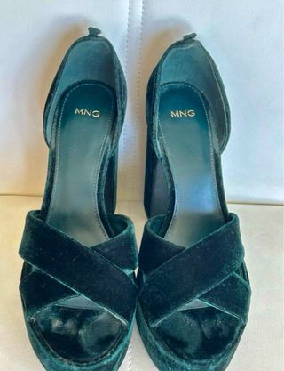 Tacones Mango Terciopelo Verde Oscuro