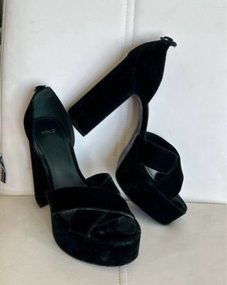 Tacones Mango Terciopelo Verde Oscuro