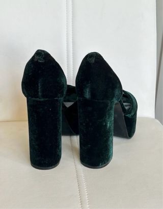 Tacones Mango Terciopelo Verde Oscuro