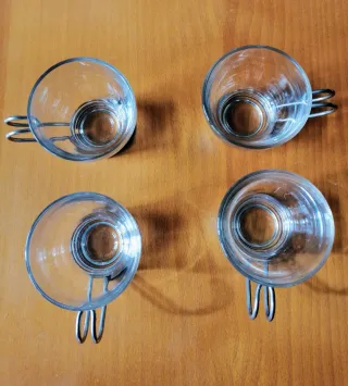 4 Tazas de Cristal con Asas Metálicas, desmontable