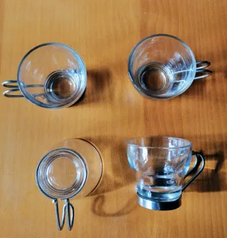 4 Tazas de Cristal con Asas Metálicas, desmontable