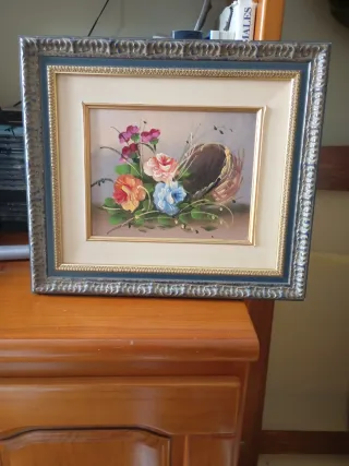 Cuadro decorativo flores y cesta