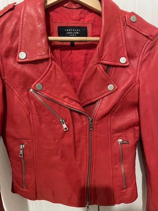 Chaqueta Piel Verdadera Roja Zara Talla M