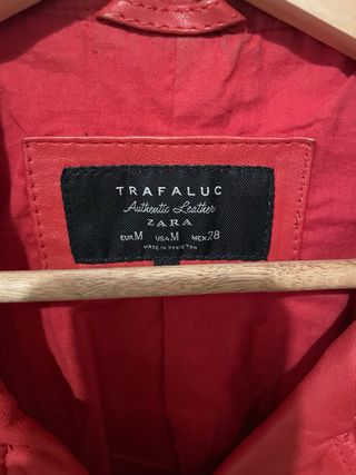 Chaqueta Piel Verdadera Roja Zara Talla M