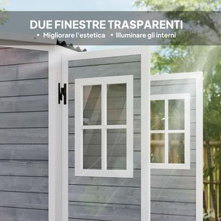 Capanno Porta Herramientas De Jardín De Madera De Abeto Con 2 Ventanas Y Estantes Regulables, Caseta De Herramientas De Jardín Con Cerradura, Techo A Dos Aguas Para Patio Terraza, 91X69X192Cm, Gri...