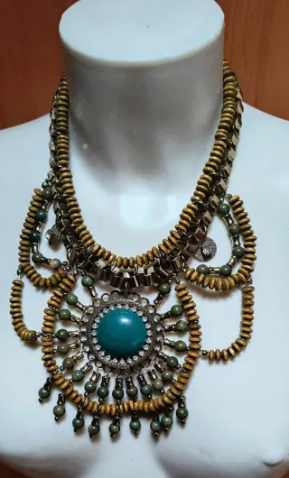 Collana donna etnica con pietre verdi e turchesi