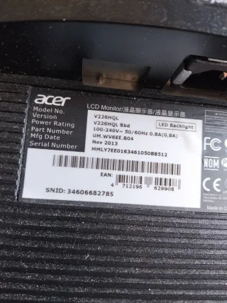 Monitor Acer V226HQL 22 VGA/DVI