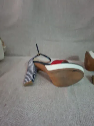 Sandalias Tacon Azul Marino Rojo Blanco