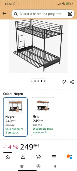 Litera Metálica con Sofá Cama Negra