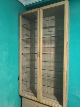 Vitrina de madera y cristales con luz incorporada