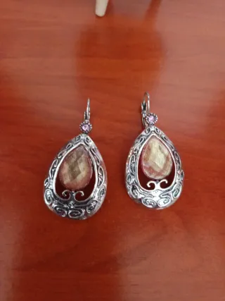 Pendientes lágrima plata y rosa