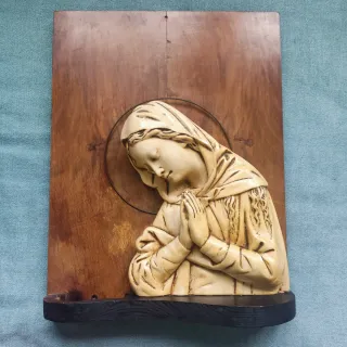 Virgen antigua de madera y cerámica