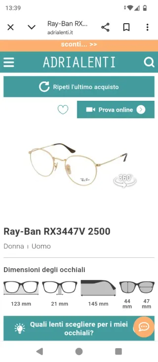 Montatura occhiali vista Ray-Ban oro