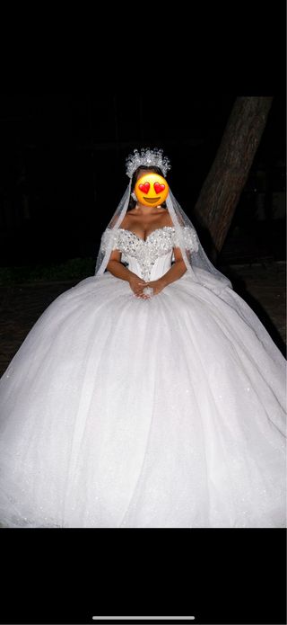 Vestido de Novia Blanco y Plateado