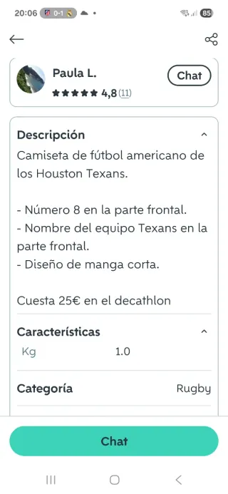 Camiseta Fútbol Americano Texans #8